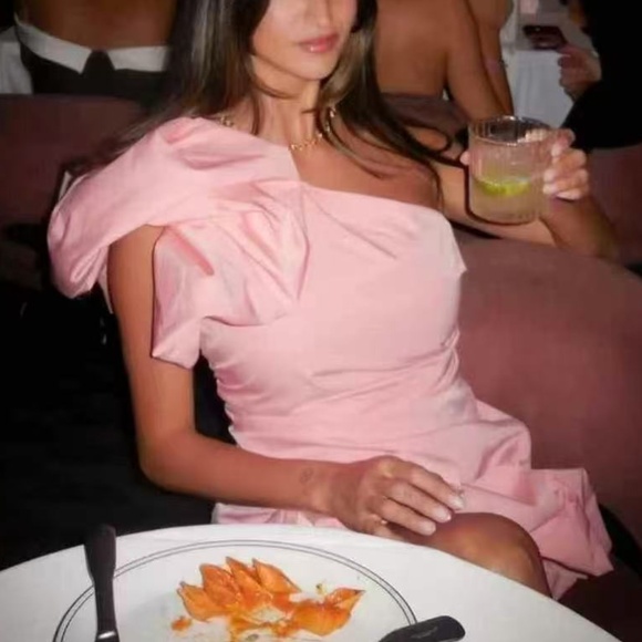 NEW The Wolf Gang Octavia Mini Dress - Salmon Pink Cocktail Party One Shoulder - Picture 4 of 15